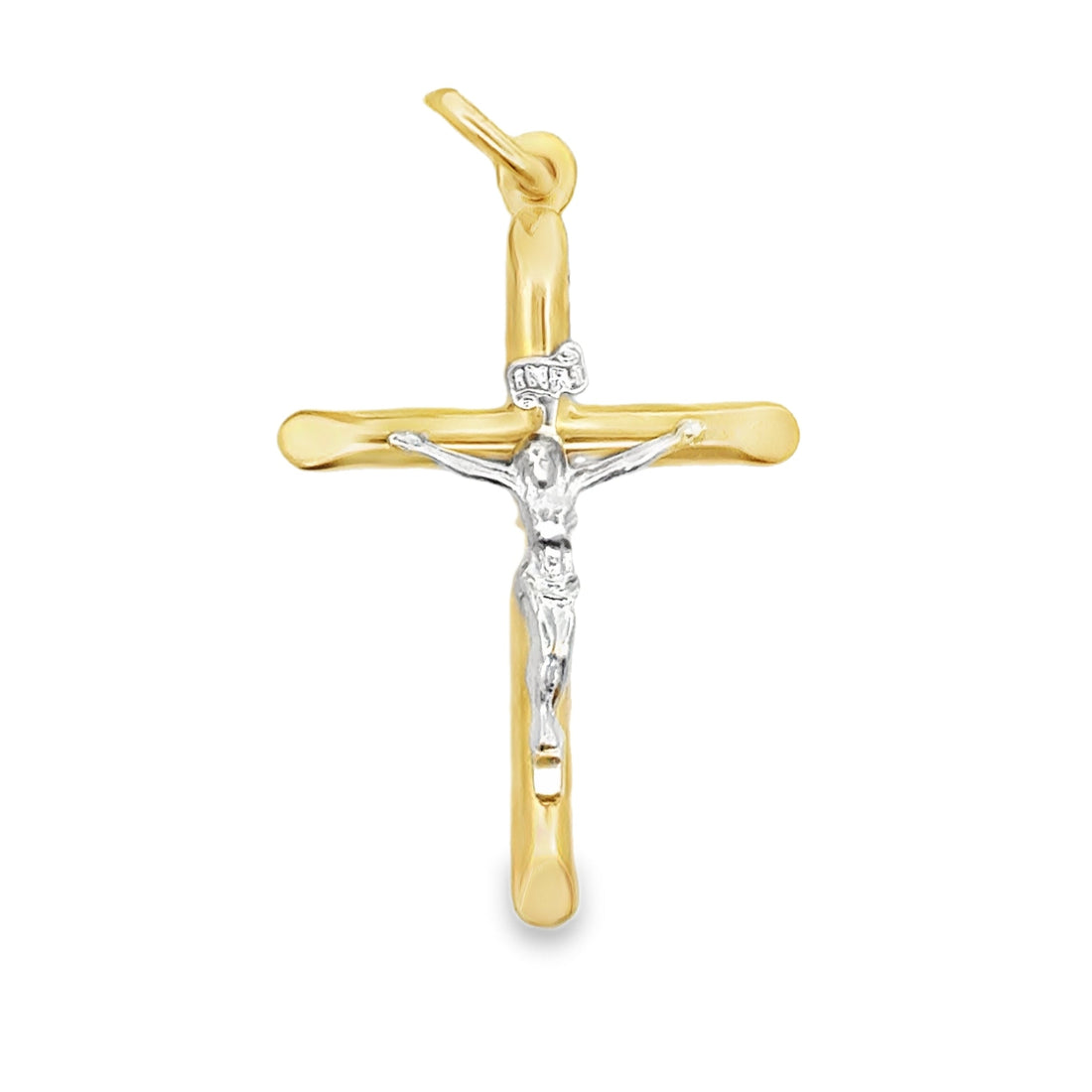 14kt Two-Tone Gold Italian Made Crucifix Pendant (1.0g)