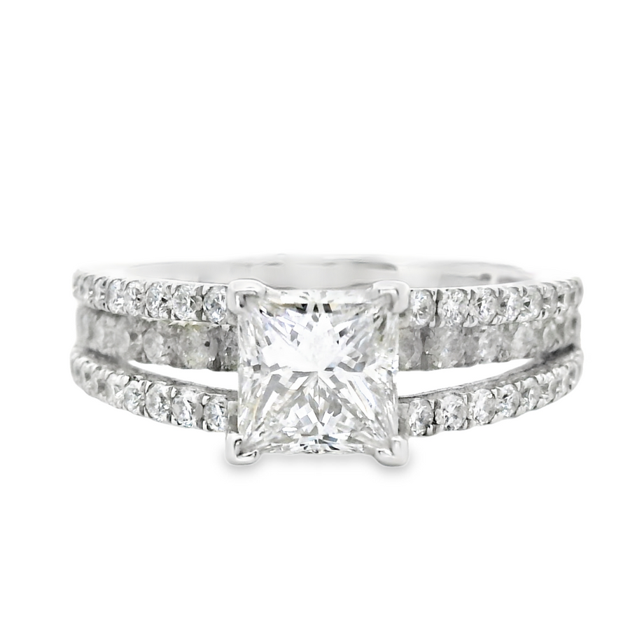 18kt White Gold Natural Princess Cut Diamond Split Shank Engagement Ring (1.69ct)