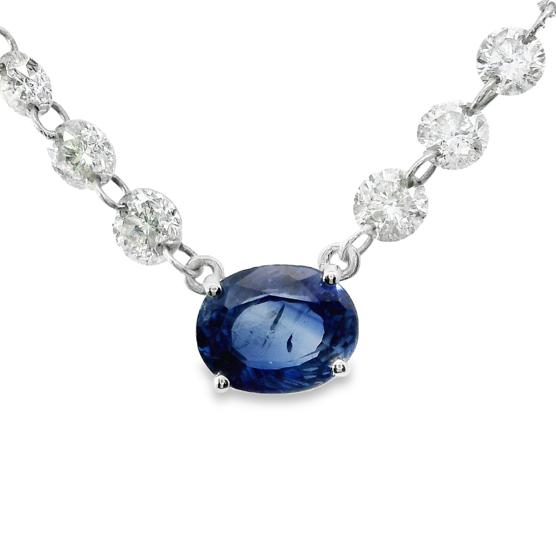 18kt White Gold Natural Oval Sapphire and Natural Round Diamonds Pendant (1.06ct)
