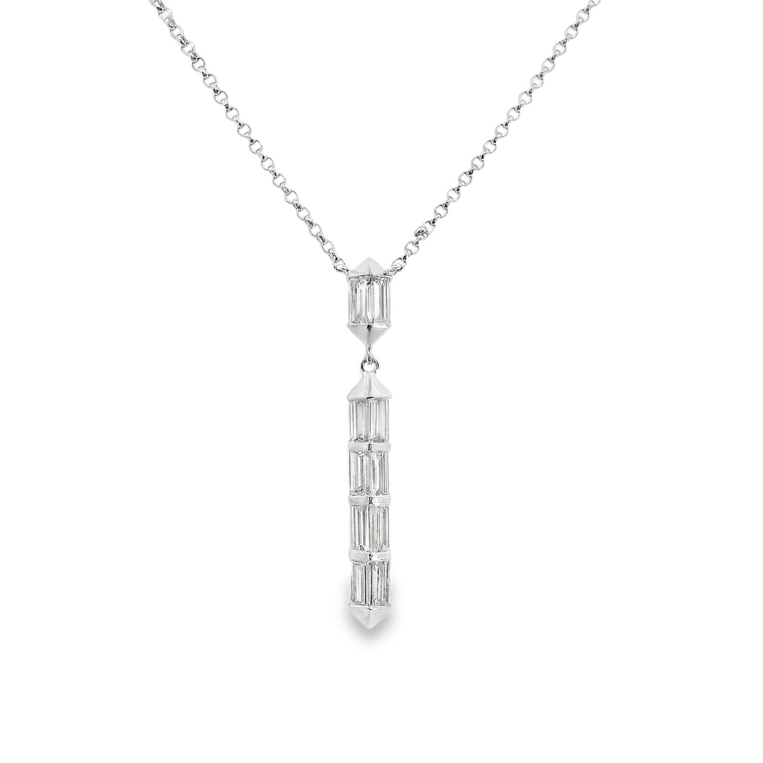 18kt White Gold Natural Baguette Diamond Bar Pendant (.64t)