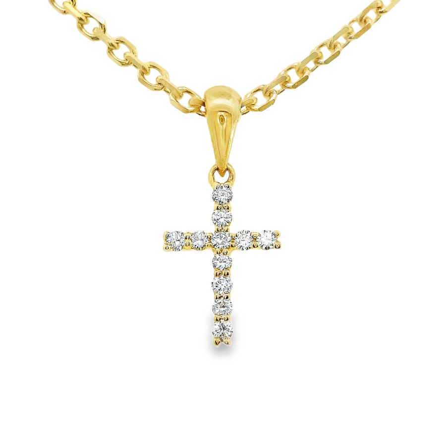 18kt Yellow Gold Natural Round Diamond Cross Pendant (0.07ct)
