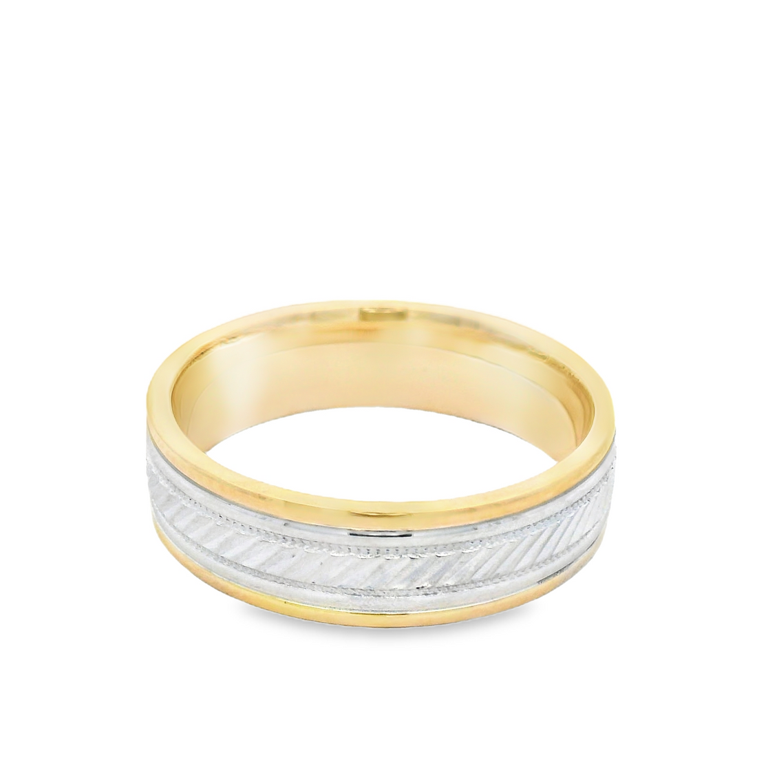 Artcarved 14kt Two-Tone 6mm Diagonal Engraved Design Wedding Band