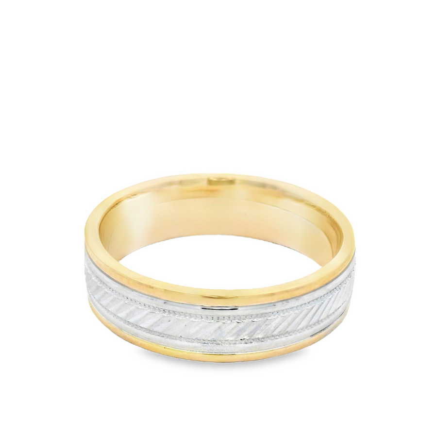 Artcarved 14kt Two-Tone 6mm Diagonal Engraved Design Wedding Band