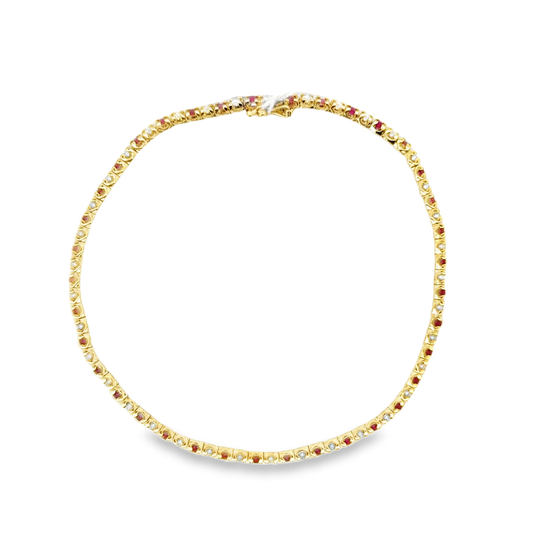 18kt Yellow Gold Natural Ruby and Natural Diamond Tennis Bracelet (1.45ct)