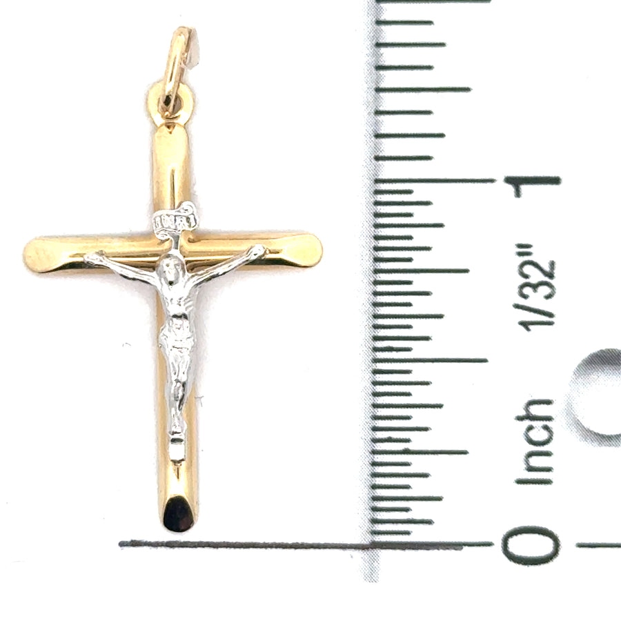 14kt Two-Tone Gold Italian Made Crucifix Pendant (1.0g)