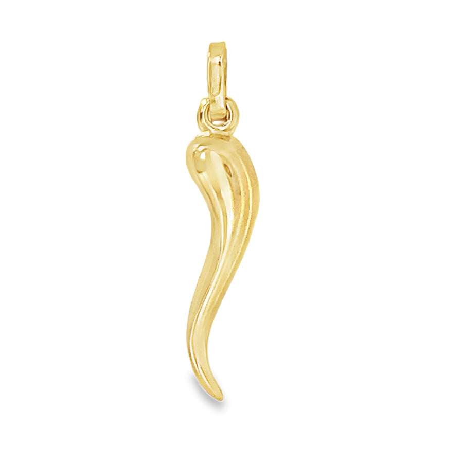 18K Yellow Gold 34mm Italian Horn Pendant (1.34g)