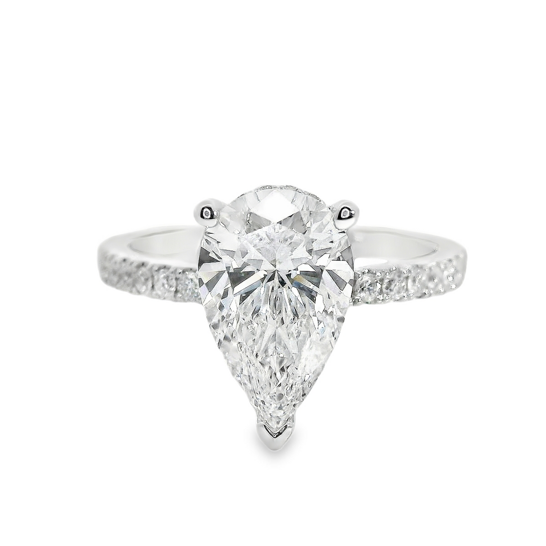18kt White Gold Lab-Grown Pear & Natural Round Diamonds Engagement Ring (2.43ct)