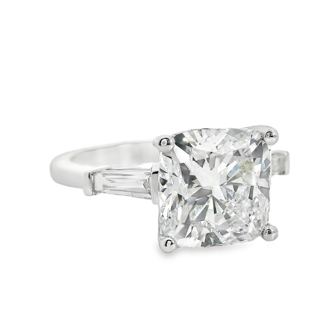 18kt White Gold Lab-Grown Cushion & Natural Baguette Diamonds Engagement Ring (4.30ct)