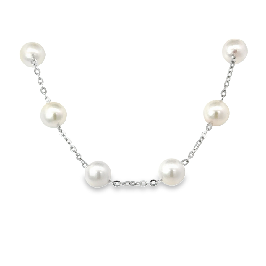 14K White Gold Tin Cup Pearl Necklace