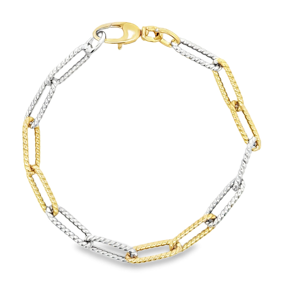 14kt Tu-Tone 7.5" 5.4mm Italian Made Paperclip Bracelet (5.12g)