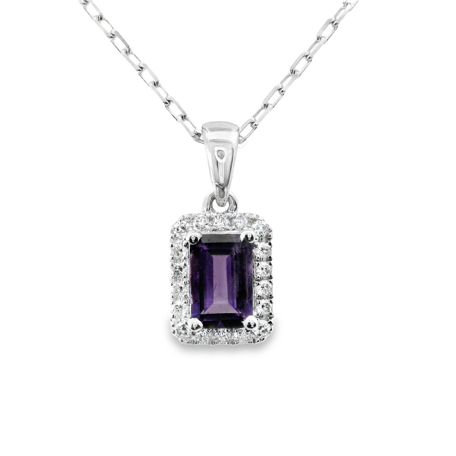 18kt White Gold Natural Amethyst And Natural Diamonds Pendant (0.58ct)