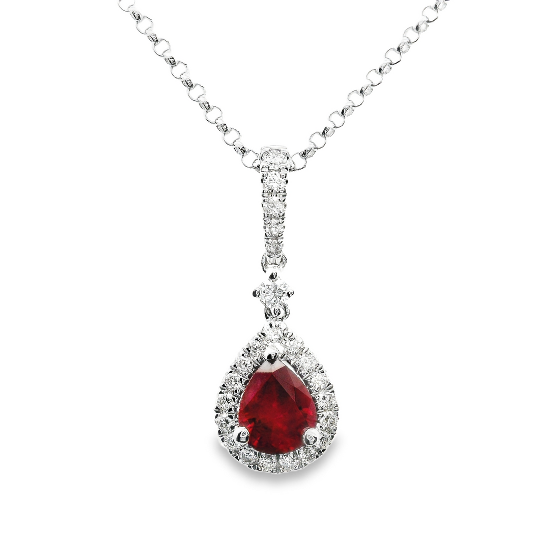18kt White Gold Natural Ruby And Natural Diamonds Pendant (0.53ct)