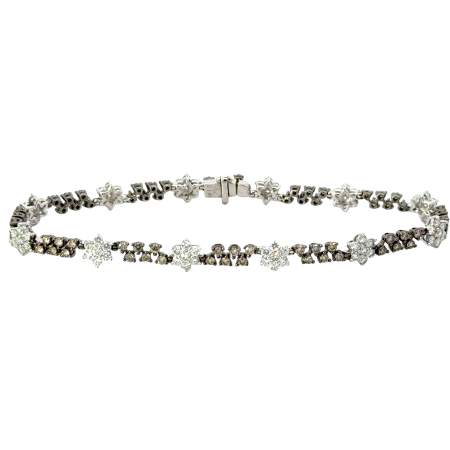 18kt White Gold Natural Round Diamond and Natural Chocolate Diamond Tennis Bracelet (2.88ctw)