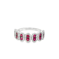 18kt White Gold Round Natural Rubies and Round Natural Diamonds Ring (1.16ct)