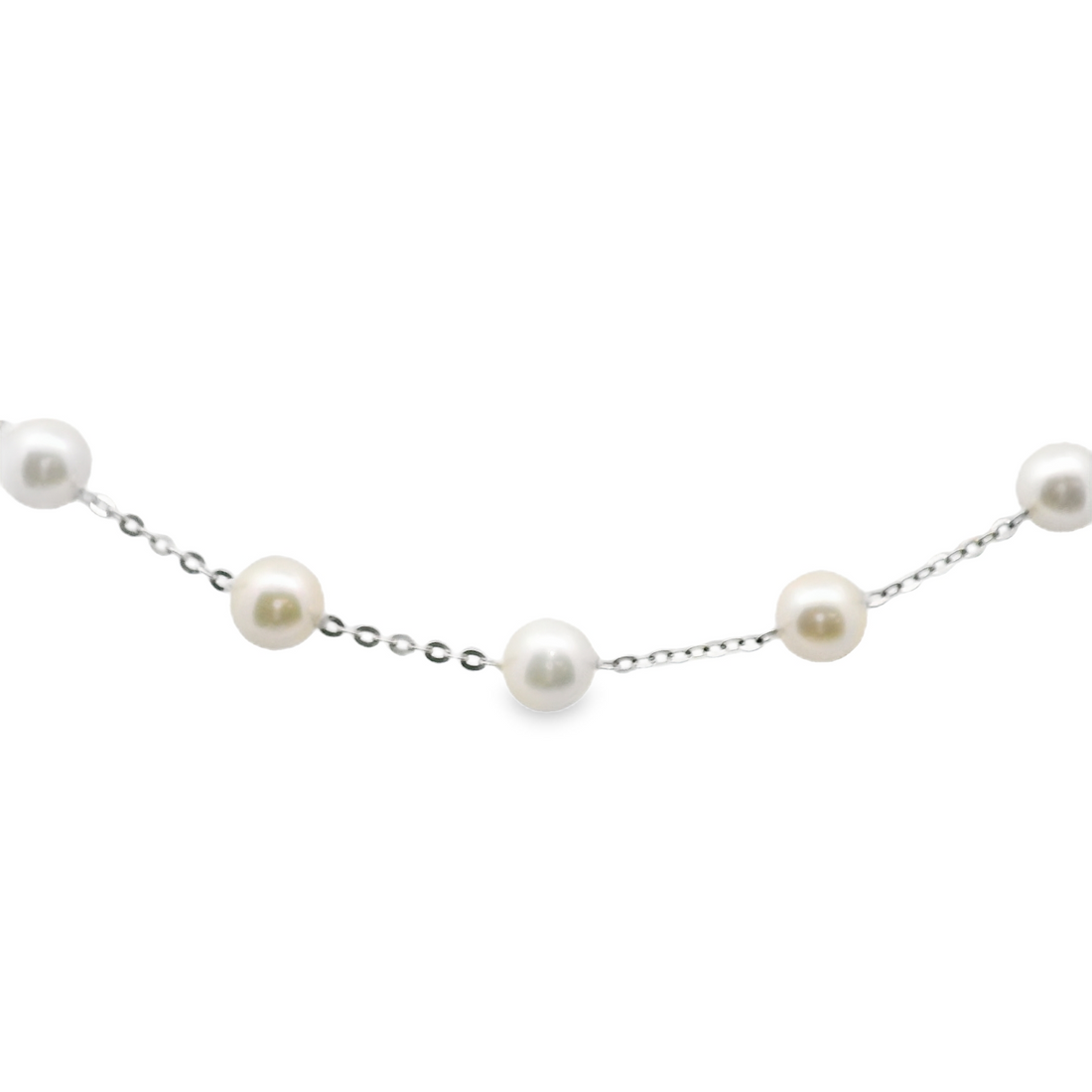 14kt White Gold 7" Tin Cup Pearl Bracelet