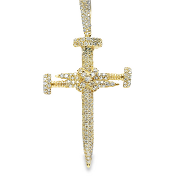 Diamond 14kt Yellow Gold Natural Round Diamond Nail Cross Pendant (1.27ct)