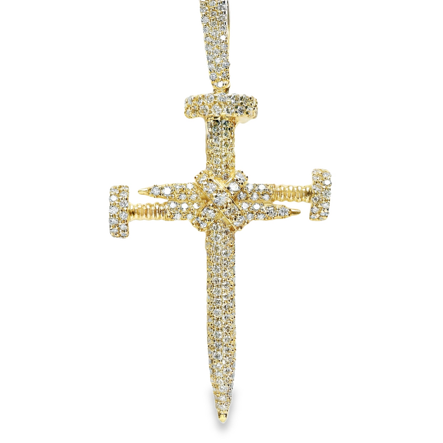 Diamond 14kt Yellow Gold Natural Round Diamond Nail Cross Pendant (1.27ct)