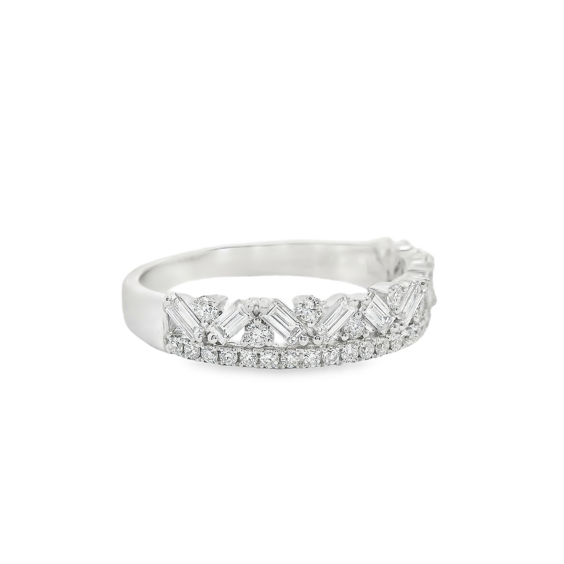 18kt White Gold Natural Baguette & Round Diamond Wedding Ring (.59ct)