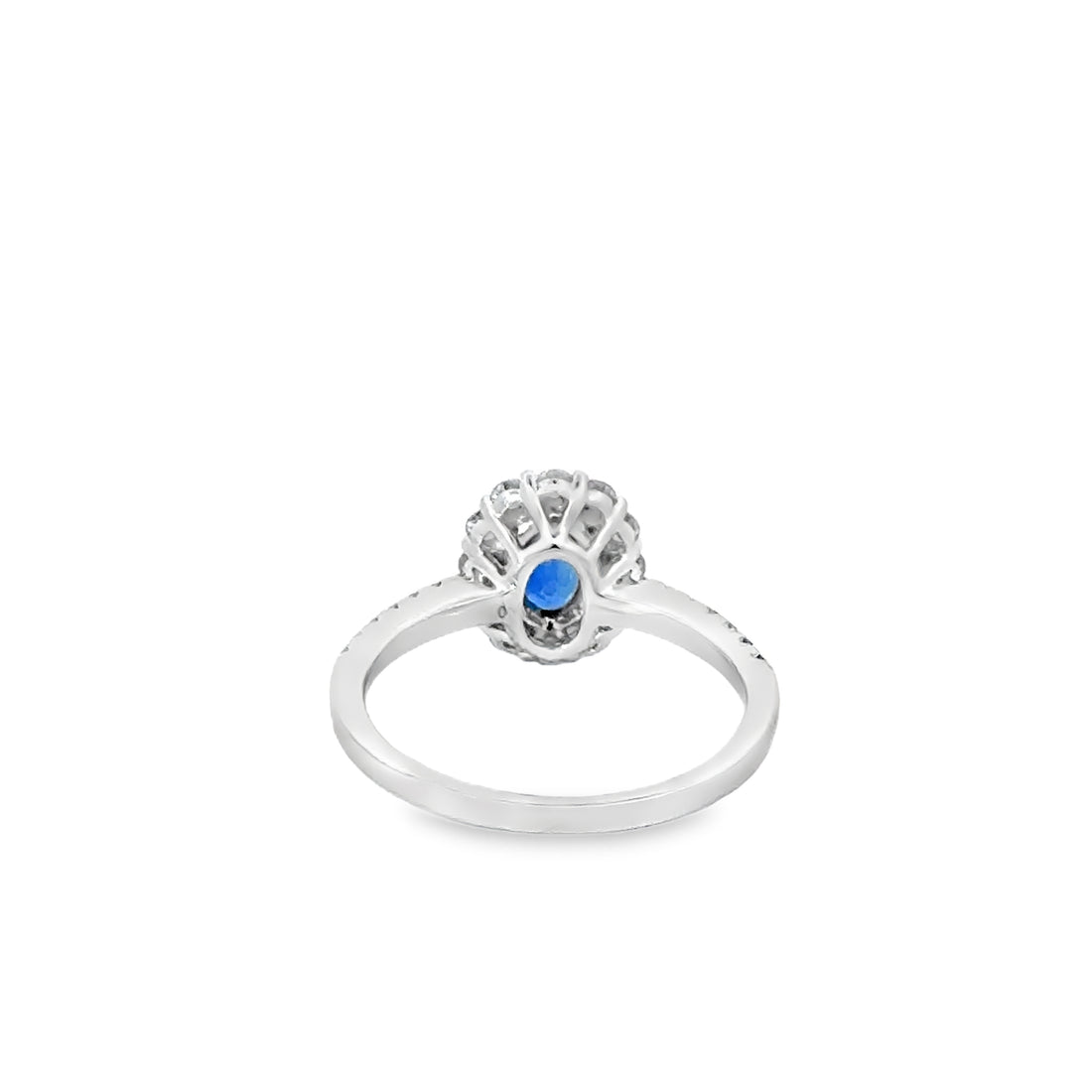 18kt White Gold Oval Natural Sapphire and Round Natural Diamond Halo Ring (1.47ct)