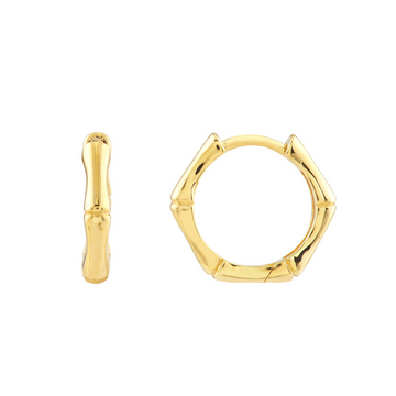 14kt Yellow Gold 12.5mm Bamboo Pentagon Hoop Earrings