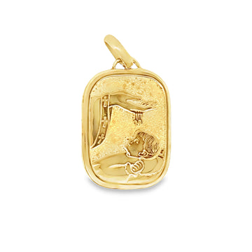 18K Yellow Gold Italian Made Baptism Medal Pendant (2.4g)