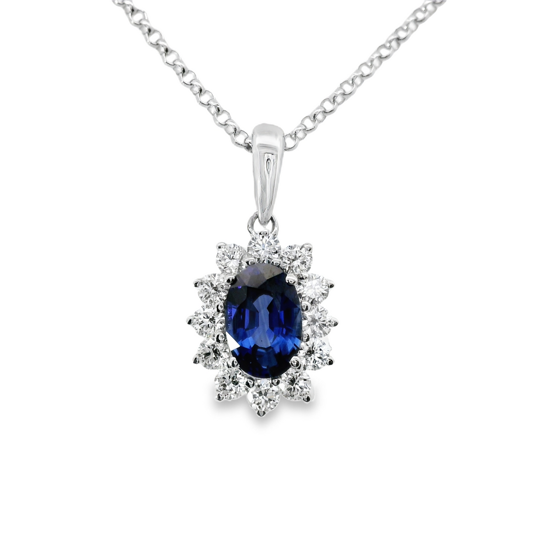 18kt White Gold Natural Sapphire And Natural Diamonds Pendant (0.78ct)