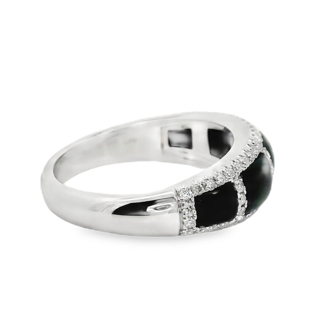 18kt White Gold Natural Black Agate (1.97ct) and Natural Round Diamonds (.35ct) Fashion Ring