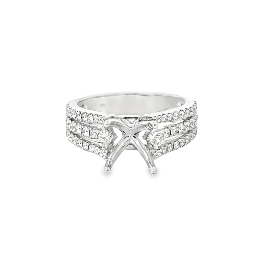 18kt White Gold Prong Set Natural Diamonds Semi-Mount Ring (0.63ct)