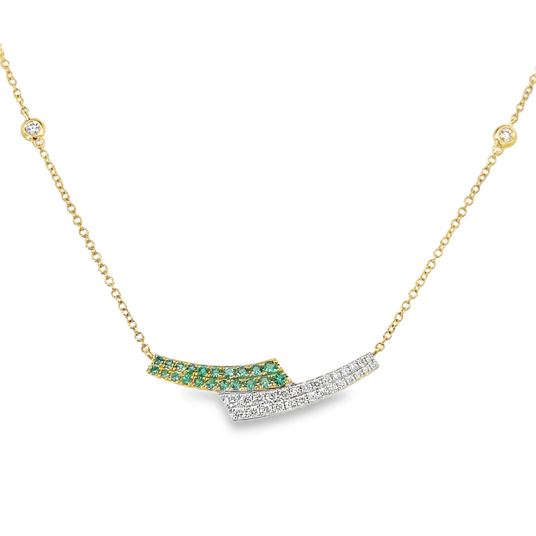 18kt Yellow Gold Natural Emeralds And Natural Diamonds Bar Pendant (0.69ct)