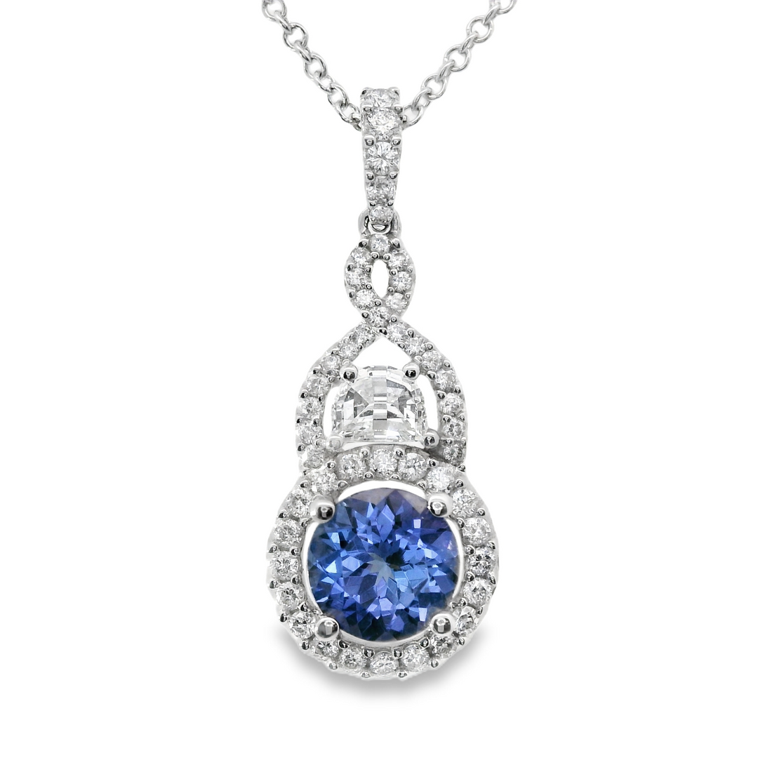 18kt White Gold Natural Round Tanzanite and Diamonds Pendant (1.69ct)