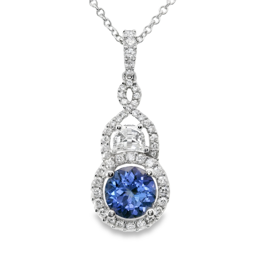 18kt White Gold Natural Round Tanzanite and Diamonds Pendant (1.69ct)