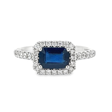 18kt White Gold Emerald Natural Sapphire and Round Natural Diamonds Ring (1.52ct)