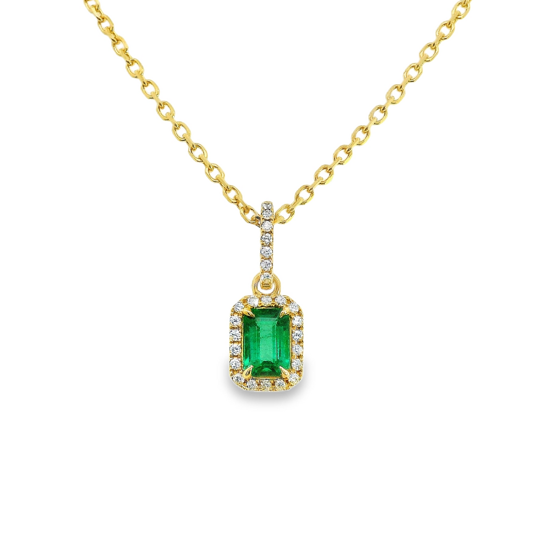 18kt Yellow Gold Natural Emerald and Natural Round Diamond Pendant (0.79ct)