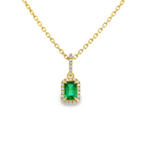 18kt Yellow Gold Natural Emerald and Natural Round Diamond Pendant (0.79ct)