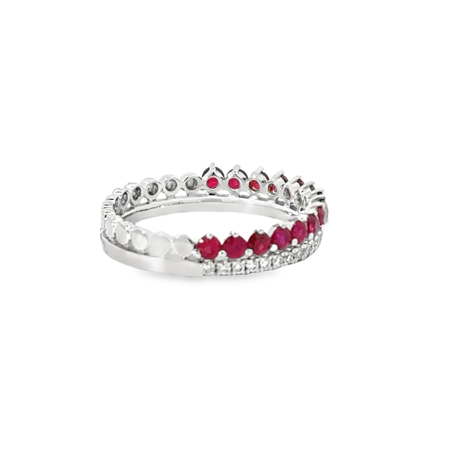 18kt White Gold Round Natural Diamonds and Round Natural Rubies Ring (1.11ct)