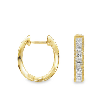 18kt Yellow Gold Natural Princess Diamond Medium Hoop Earrings (.88ct)