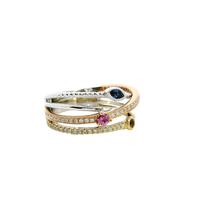 18kt Tri-Color Natural Blue Sapphire, Orange Sapphire, Pink Sapphire, and Diamond Fashion Ring (.52ct)