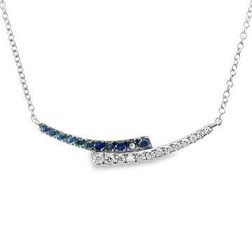 18kt White Gold Natural Sapphire and Natural Diamond Bar Necklace (.50ct)