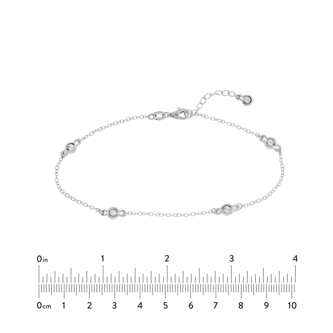 Sterling Silver 10" Diamond Illusion Set Anklet