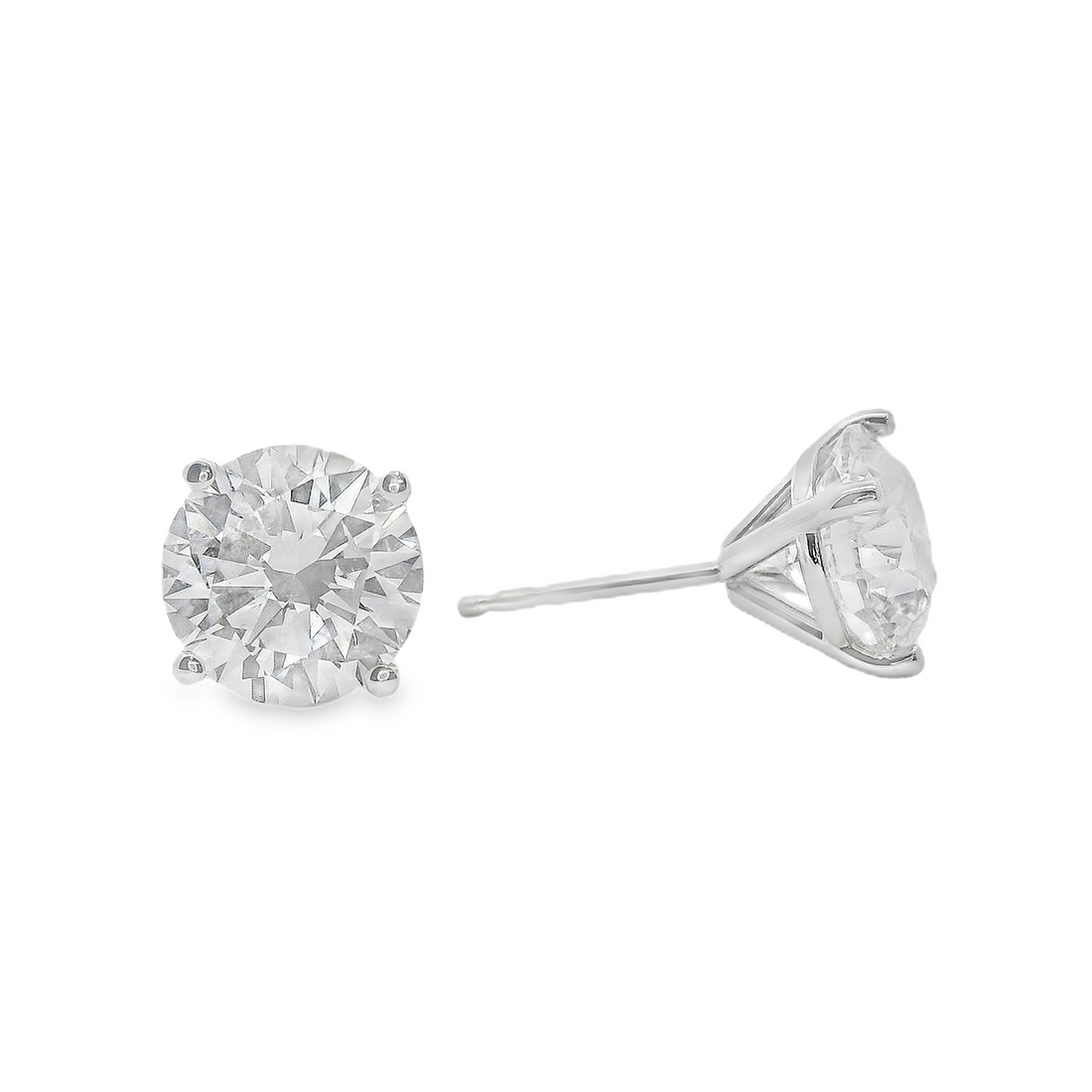 14kt White Gold Lab-Grown Round Diamond 3-Prong Martini Style Stud Earrings (4.02ct)