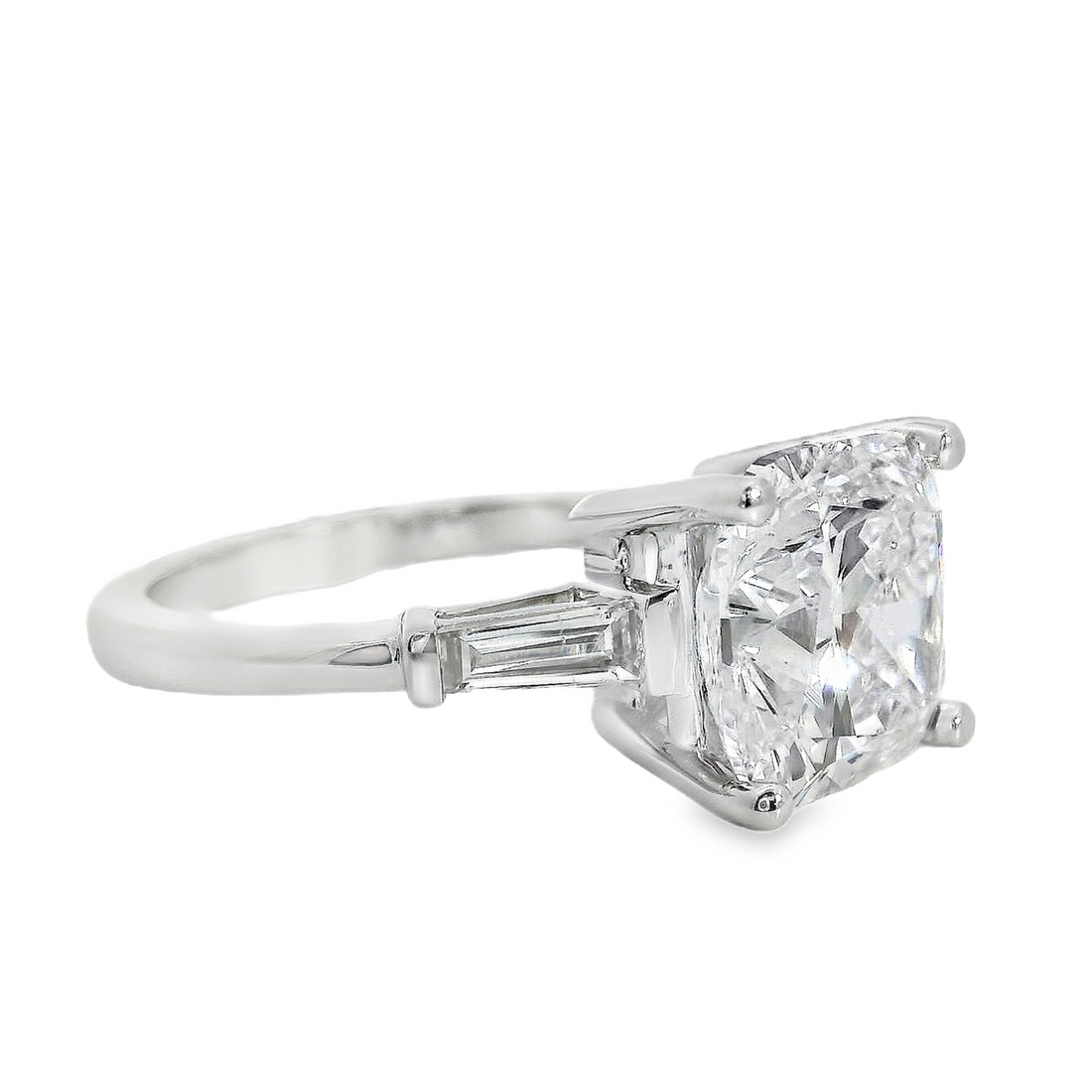 18kt White Gold Lab-Grown Cushion & Natural Baguette Diamonds Engagement Ring (4.30ct)