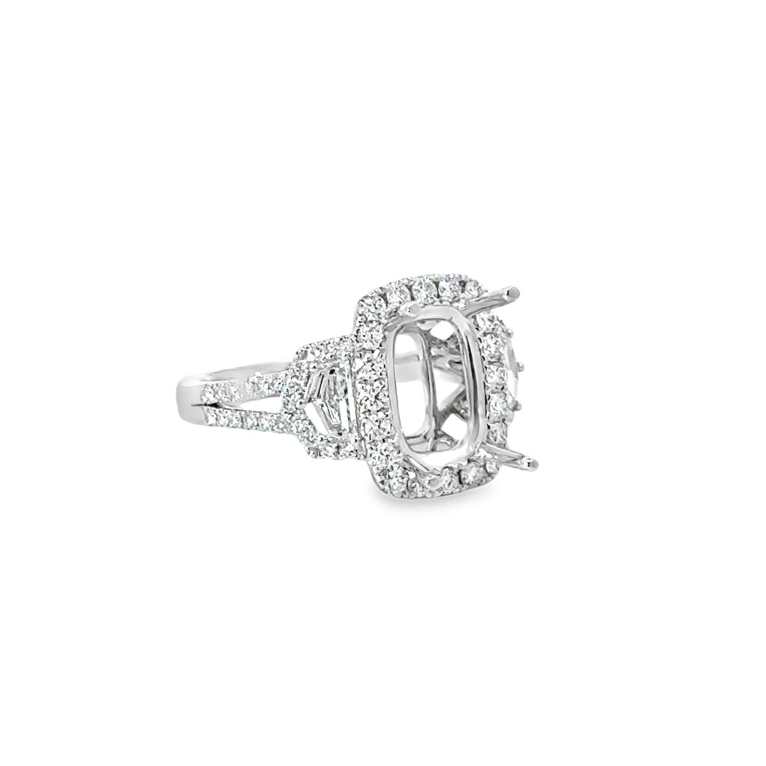 18kt White Gold 3 Stone Natural Diamonds Semi-Mount Ring (1.01ct)