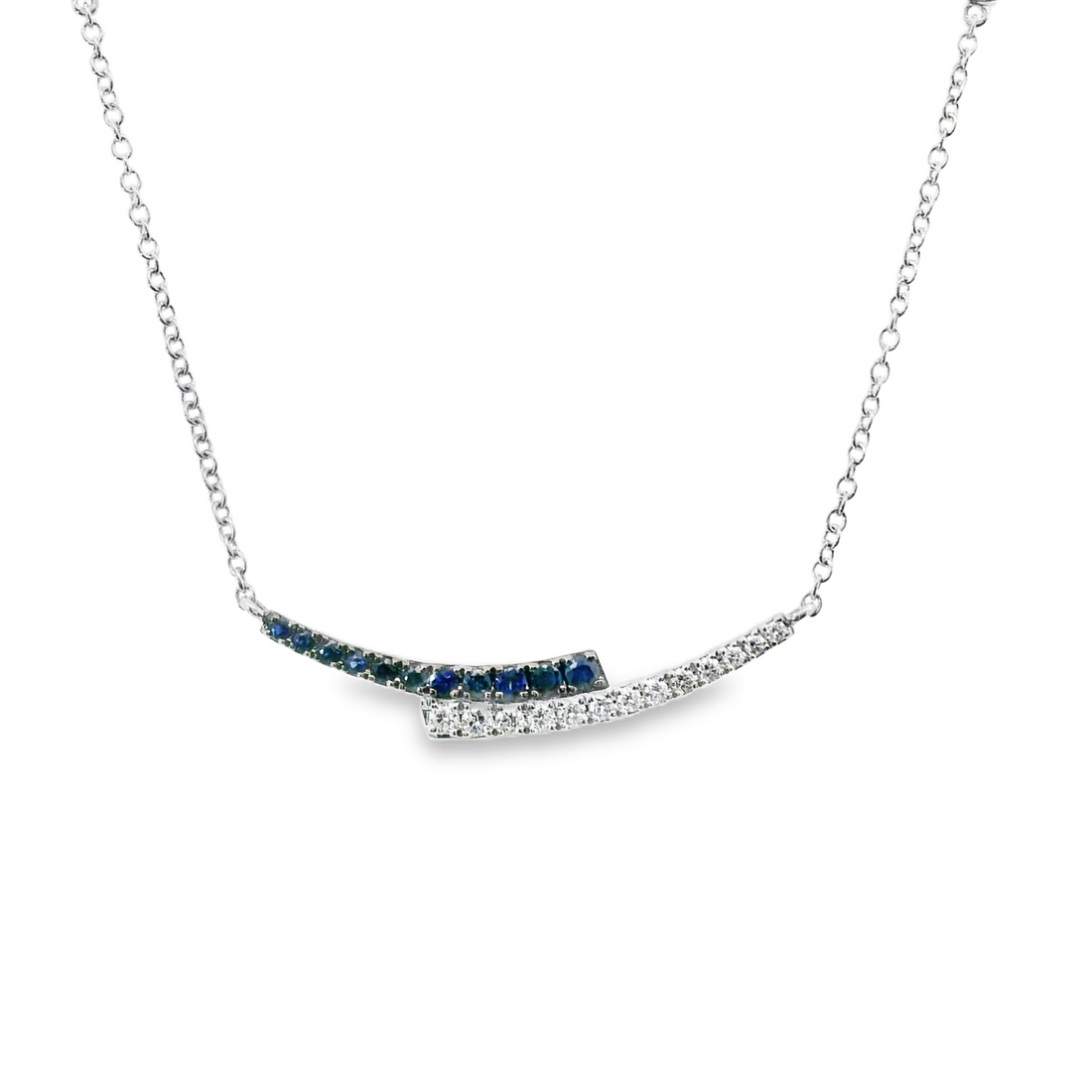 18kt White Gold Natural Sapphire and Natural Diamond Bar Necklace (.50ct)