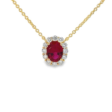 18kt Yellow Gold Simulant Ruby And Natural Diamonds Pendant (1.99ct)