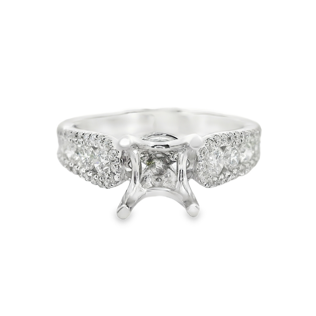 18kt White Gold Natural Full-Cut Diamonds Semi-Mount Ring (.77ct)