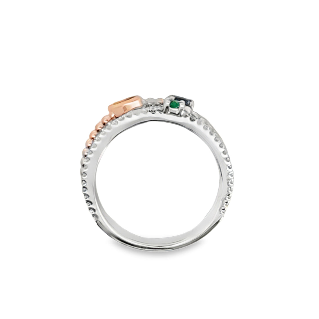 18kt Tri-Color Natural Diamond, Princess Sapphire, Marquise Ruby, and Round Emerald Fashion Ring (.51ct)
