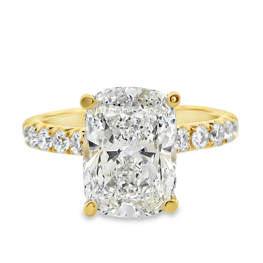 18kt Yellow Gold Lab-Grown Cushion Diamond Engagement Ring (3.99ct)