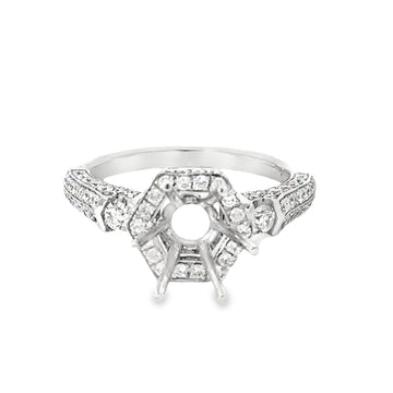 18kt White Gold Halo Natural Diamonds Semi-Mount Ring (0.89ct)