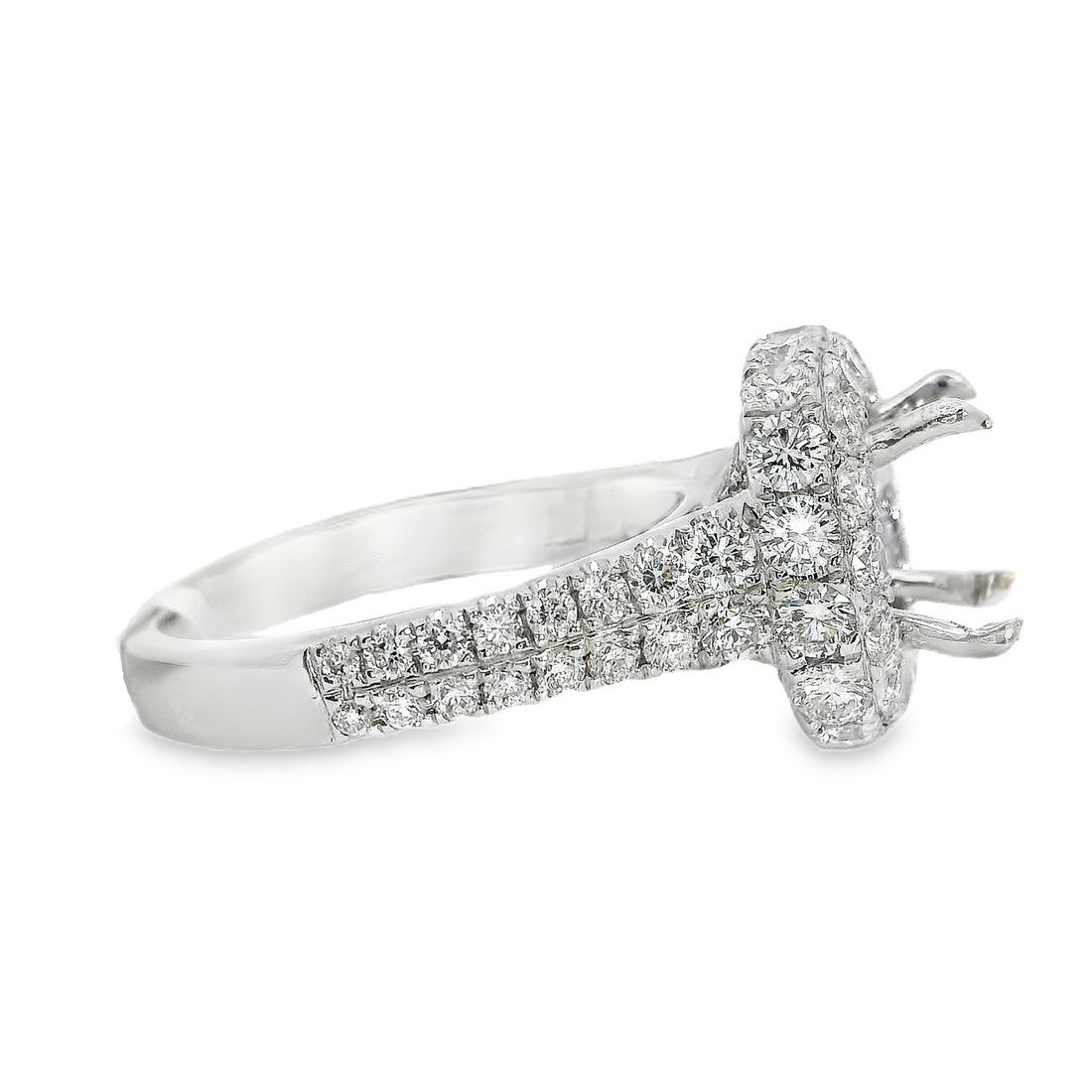18kt White Gold Natural Round Diamond Halo Semi-Mount Ring (1.72ct)