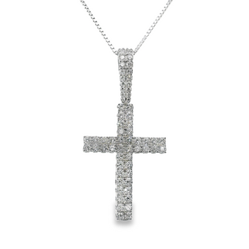 14kt White Gold Lab-Grown Round Diamonds Cross Pendant (1.04ct)